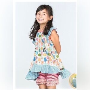 Matilda Jane Apple Pear Print Ruffle Sleeves Dress Size 6‎ Girls Cute